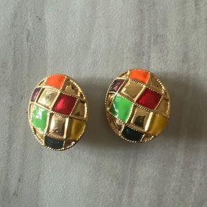 Vintage Multicolor Clip On Earrings